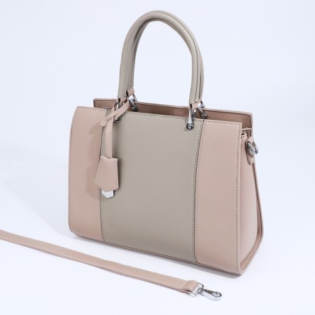 Bag Tout with zipper, external pocket, long belt, beige color-5