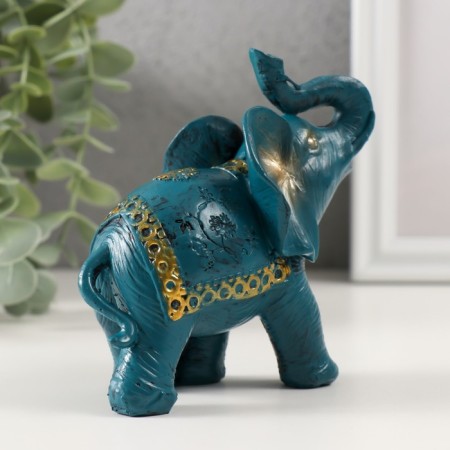 Souvenir Polystone "Blue Elephant with a Golden Pattern on the Popon" MIX 11x11.5x6 cm-2