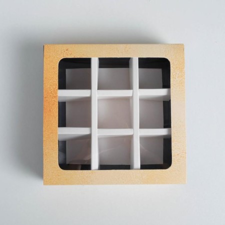 Box for sweets, confectionery packaging, 9 cells, Gold 14.5 x 14.5 x 3.5 cm-2