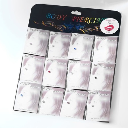 Piercing in the nose "Strazinka" on the magnet, d = 3mm, set 12pcs, color mix in silver-1