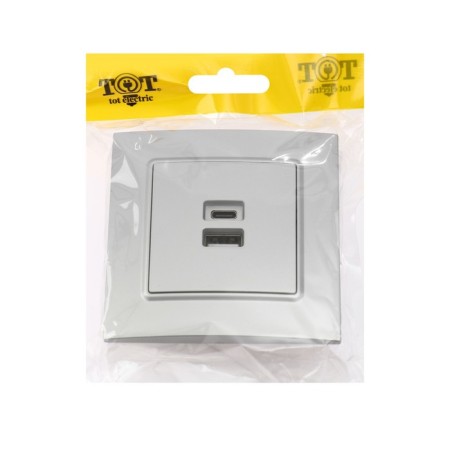Roset with USB-A + USB-C connectors, 2.1 A, 5V, TOT ELEAGANT, Hidden, Silver-4