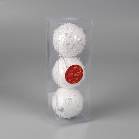 Set of balls plastic D-8 cm, 3 pcs "Alvaro" sparkles, white-1