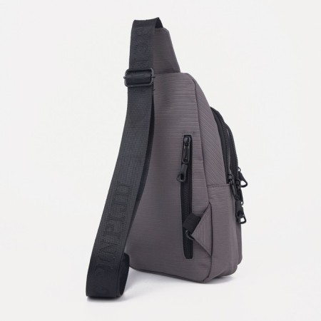 Male sling bag from textiles, headphone opening, gray color-2