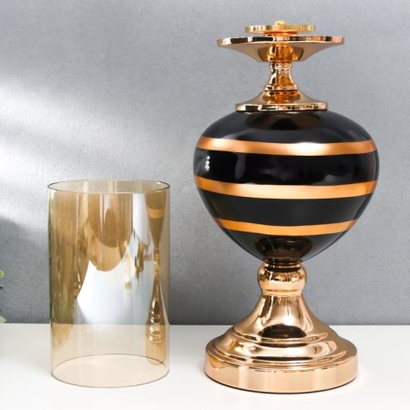 Climber metal, glass for 1 candle "Mirage" gold with black 42x17x17 cm-4