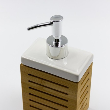 Joy Home liquid soap dispenser, ceramics, white with a bamboo frame-1