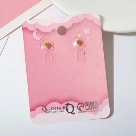 Emall Earrings "Bear and Ball", pink color in gold-1