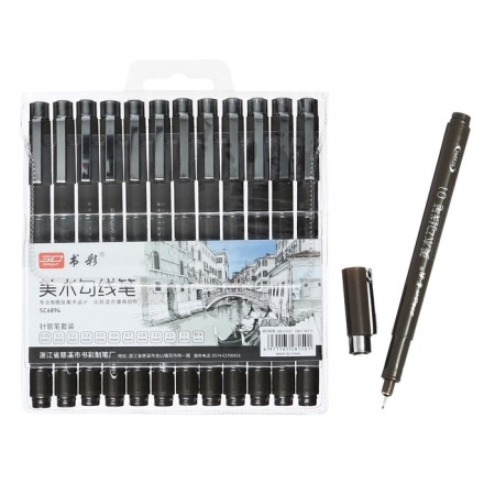 Set of markers-liners, 12 pieces, 0.05-3.00 mm, black-1