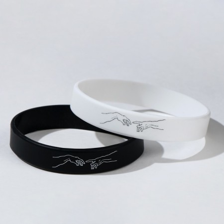 Silicone bracelets "Demetrons" Creation, Black and white color, 18.20 cm