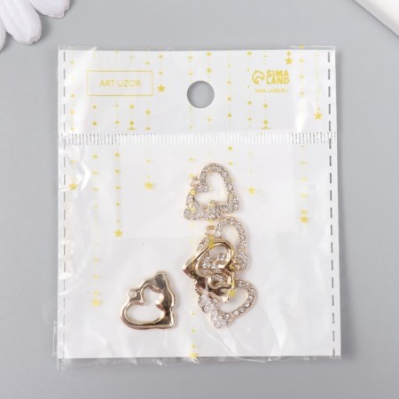 Decor for creativity metal, rhinestones "heart with hearts" gold 1.8x1.5 cm-3