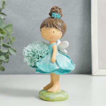 Polystone souvenir "Baby Feja in Blue, with flower" 15.5x8x8 cm-3