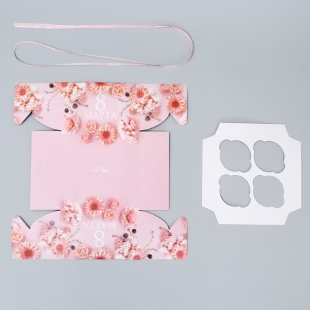 Capcake box, confectionery packaging, 4 cells "beloved", March 8, 16 x 16 x 10 cm-4