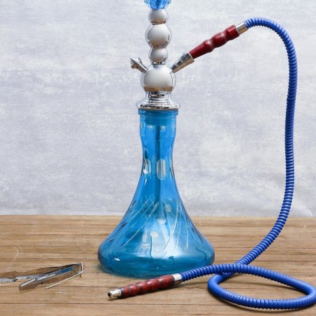 Hookah 72 cm, 1 pipe, blue, chrome mine-1