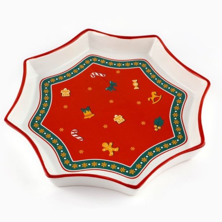 New Year! New Year's ceramic dish "Gingerbread men", 21x21x3cm, white color-1