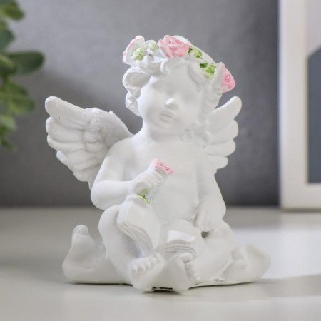 Polystone souvenir "Snowty angel in a wreath of roses" MIX 8.8x8.3x5.2 cm-1