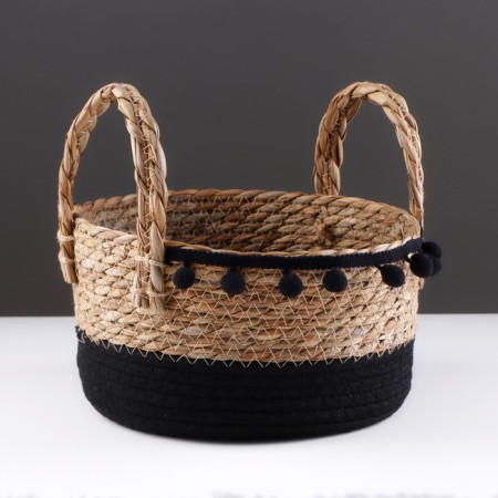 Storage basket "Colombia", with handles, 24 x 24 x 13 cm, natural, black