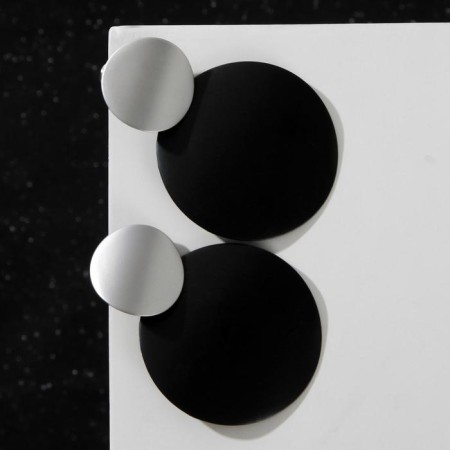 Earrings Metal "Trend" convex ovals, black color in matte silver-1