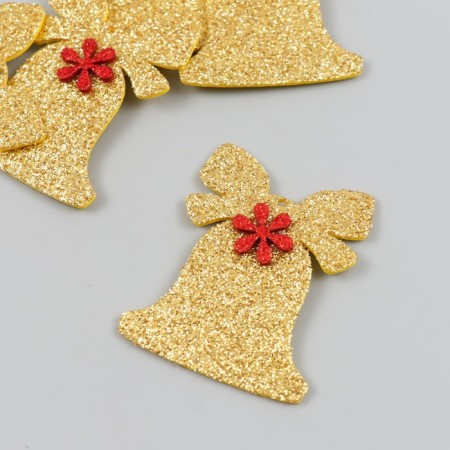Decor "Bell with flower" 5x6 cm gold set 6 pcs foam glitter