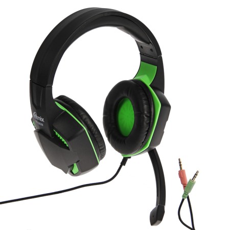 Ritmix RH-560M Gaming headphones, game, full-size, microphone, 3.5mm, 1.8 m, black and green