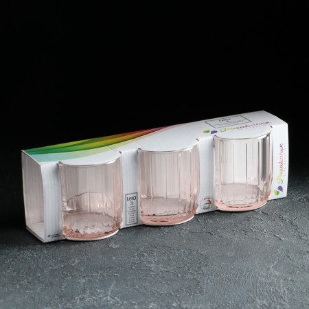 Set of glass glasses Leia, 3 pcs, 265 ml, pink-2