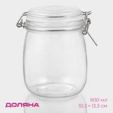 Банка стеклянная для сыпучих продуктов с бугельным замком Доляна «Оптима», 900 мл, 14,5×10,5×13,5 см