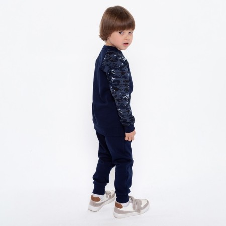 Sports suit (sweatshirt, trousers) for a boy, color blue camouflage/dark blue, height 128 cm (34)-1