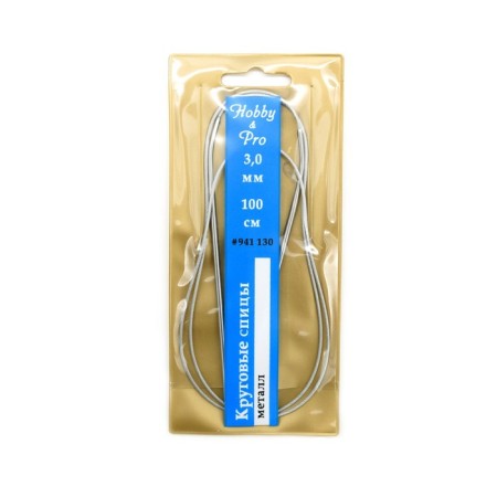 The knitting needles are circular, metal, 100 cm/3.0 mm