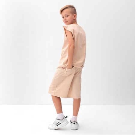 A set for a boy (T -shirt and shorts) minku, beige color, height 140 cm-2
