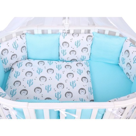 Set in a crib, 15 items, printer hedgehogs, calico