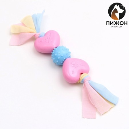 Premium chewing pizh toy on a rope, 3 elements, thermoplastic rubber, mix