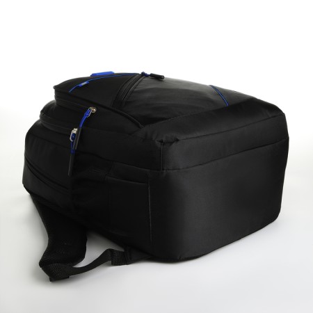Young backpack from textiles with lightning, 5 pockets, black/blue color-4