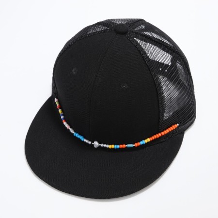 Women's cap with a straight visor "cool", black color, mesh, rr 56, with beads-2