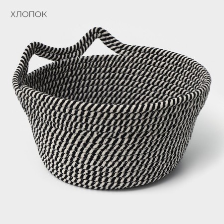 Basket for storage of handmade wicker "Cats", 26 × 26 × 15.5 cm, black and white color-2