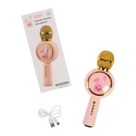 Portable karaoke microphone, 5 watts, 1200 mAh, LED, pink-golden-4