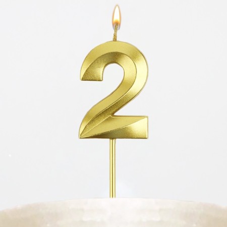 Candle figure for the cake "2", gold, 2.5 x 8 cm.-6