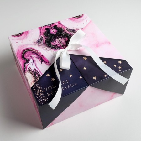 Gift box, packaging, "marble", 29.5 x 29.5 x 14.5 cm