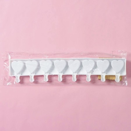 Form for ice cream "Heart. Maxi ”, silicone, 49 × 6.5 × 2 cm, 8 cells, sticks 50 pcs, white color-5
