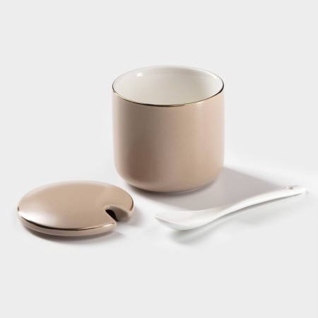 A set of ceramic cans with spoons on the stand "Pastel", 3 items: 250 ml, beige color-3