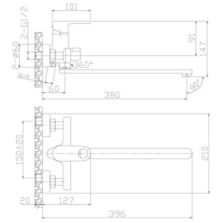 Bath mixer and shower Rossinka RS33-32, one-handed, with swiveling, color chromium-1