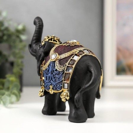 Polystone souvenir "Black elephant with color patterns on the blanket" 16x17.5x7 cm-3