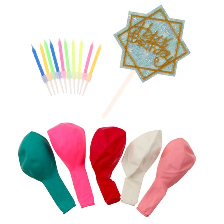 Set for decorating the table "Birthday": candles, topper, balls, set 16 pcs in a set.-3