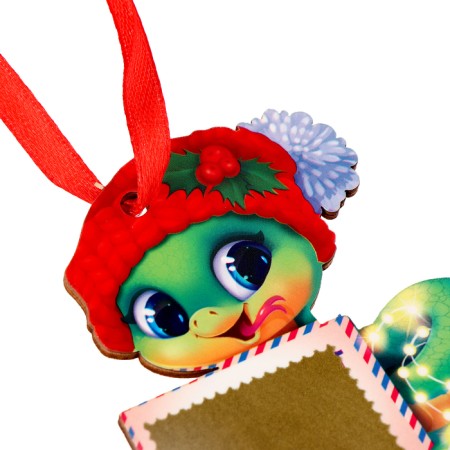 Fir-tree wooden pendant for the New Year “Snake in a hat” with a scretch-layer, New Year's decoration-3