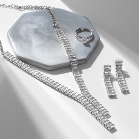 Set 3 objects: earrings, necklaces, ring "path" rectangles, white color in silver