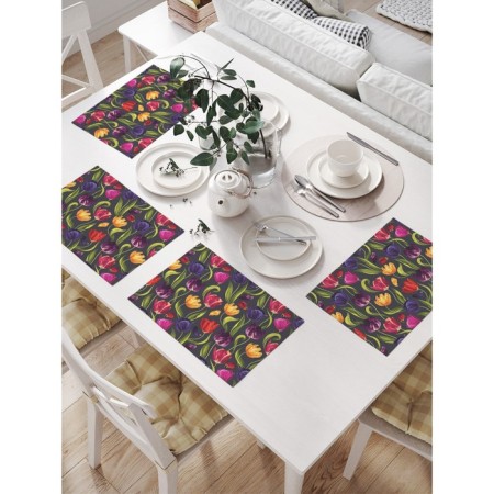 Set of napkins for setting the table "Multi -colored tulips", rectangular, size 32x46 cm, 4 pcs