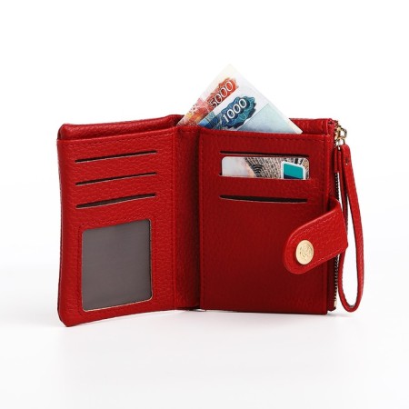 Women's wallet on the button, red color-4