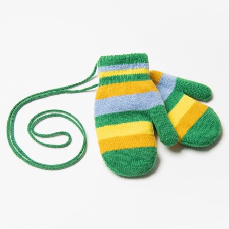 Baby mittens, green color/stripes, size 14 (4-6 years)-1