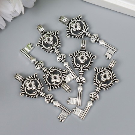 Decor for creativity Metal "Key Wreath with Flower" silver 317M035 4.7x1.9 cm-2