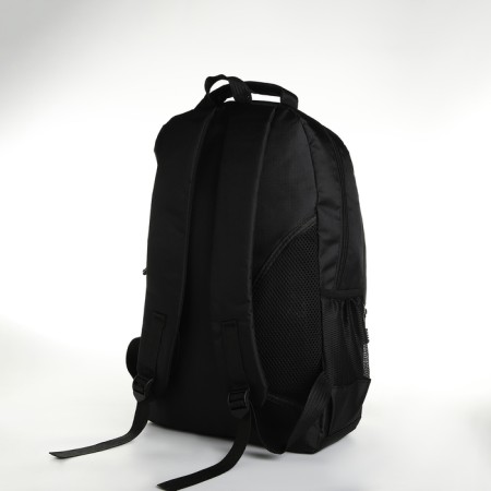Young backpack from textiles with a zipper, 4 pockets, black/orange color-3