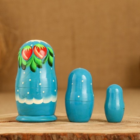 Nesting doll "strawberry", blue dress, 3 puppet, 10-12 cm-1
