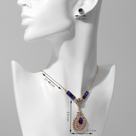 Set 2 objects: earrings, pendant “dew” flower, blue-white color in gold, 48 cm-1