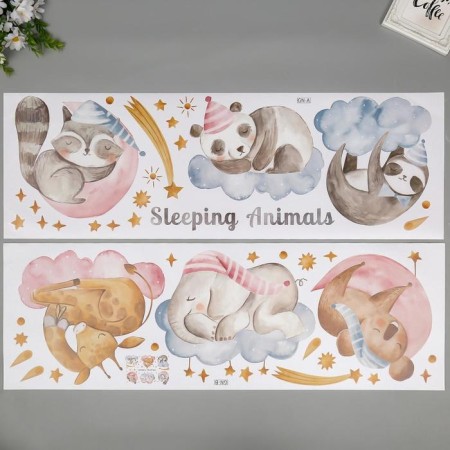 Interior plastic sticker "Sleeping animals" 30x90 cm 2 sheets-1